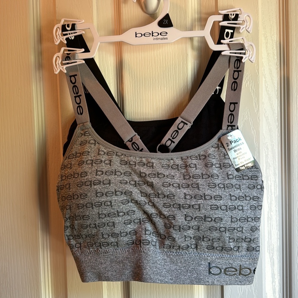 NWT BEBE INTIMATES 2  BRA COMFORT BRA SET-ONE GRAY-ONE BLACK